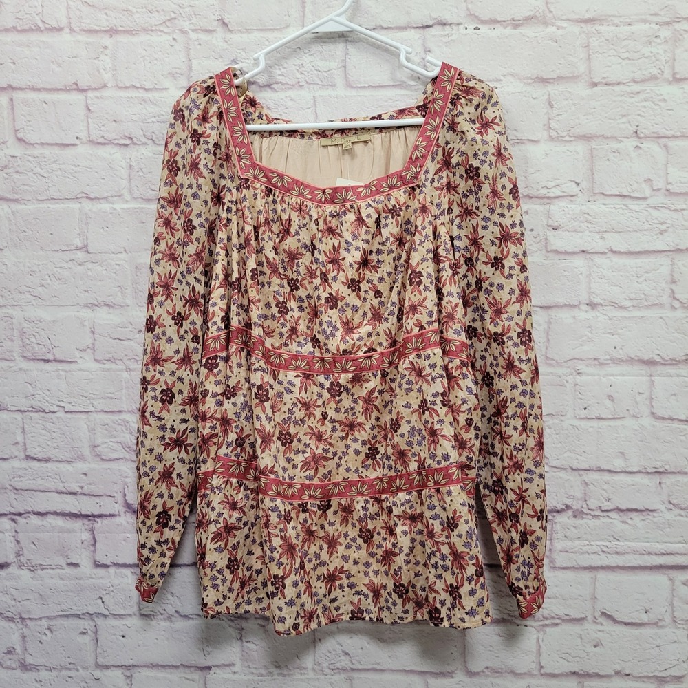 NEW My Danielle Floral Peasant Blouse XL Pink Square Neck Boho Cottagecore Retro